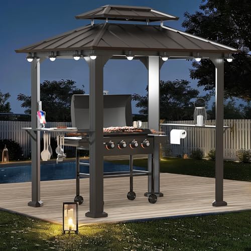 12' x 24' Hardtop Gazebo with LED Lights and Curtains A8958