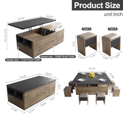 Grey Lift-Top Coffee Table with 4 Stools T2276