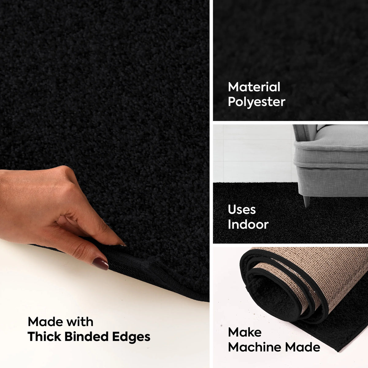 Black 2' x 4' Solid Color Rug S4741