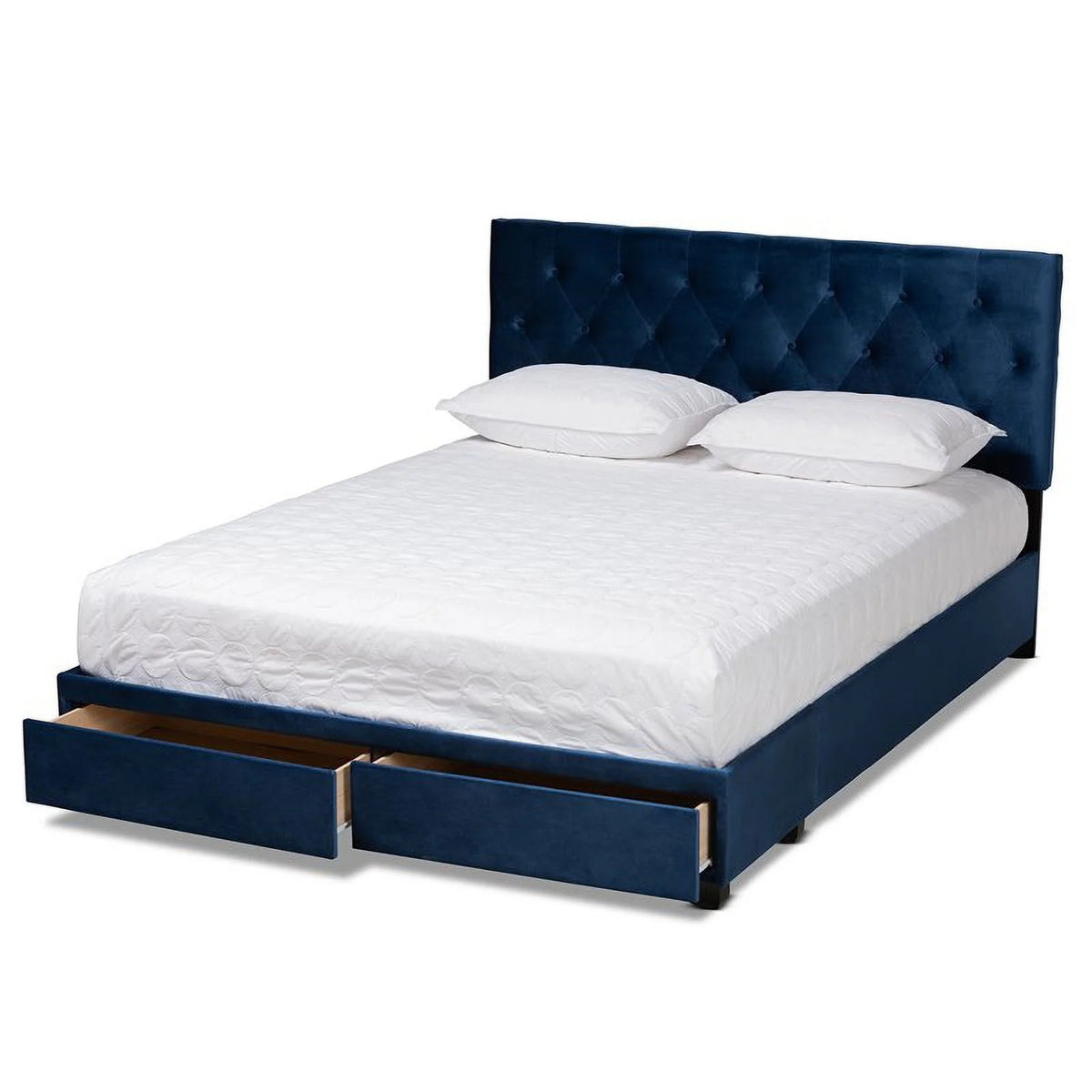 Blue Velvet Tufted Storage King Bed L263