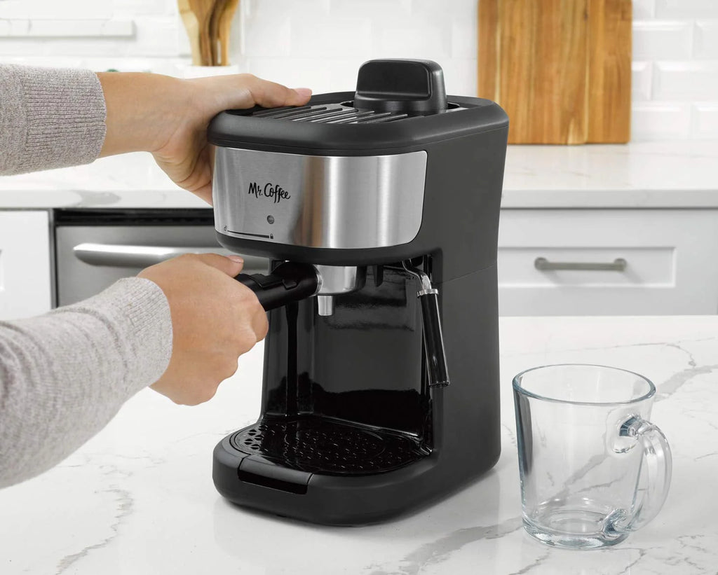 Single Serve Espresso and Cappuccino Machine with Milk Frothing Pitcher, 20 oz, Stainless Steel, Black V3407