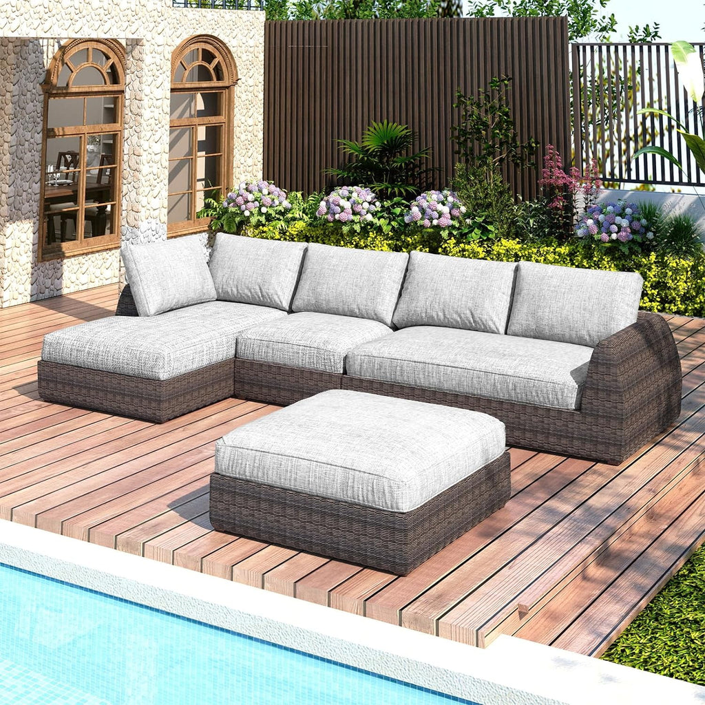 Brown Rattan 4-Piece Patio Deep Seating Lounge Set T8160