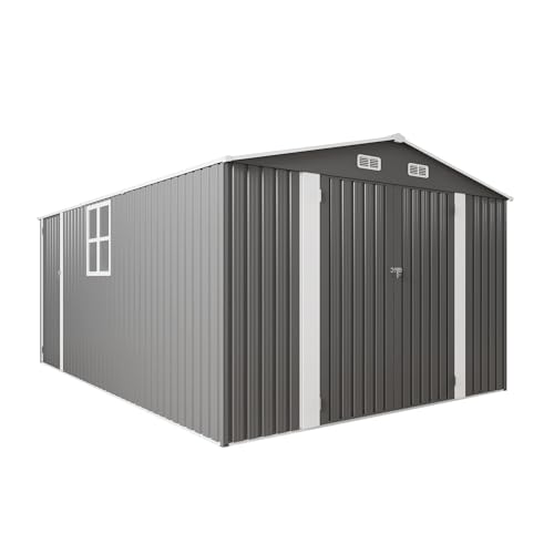 10x12x6.7FT Galvanized Steel Outdoor Storage Shed with Lockable Door & Window O119