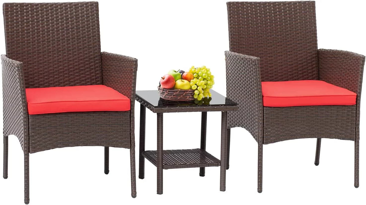 Brown Wicker 2 Rattan Chairs and Glass Coffee Table Bistro Set T46801