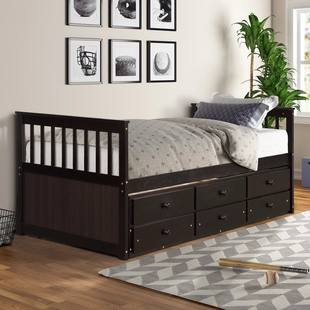 Twin Daybed with Trundle and Storage Drawers T8199