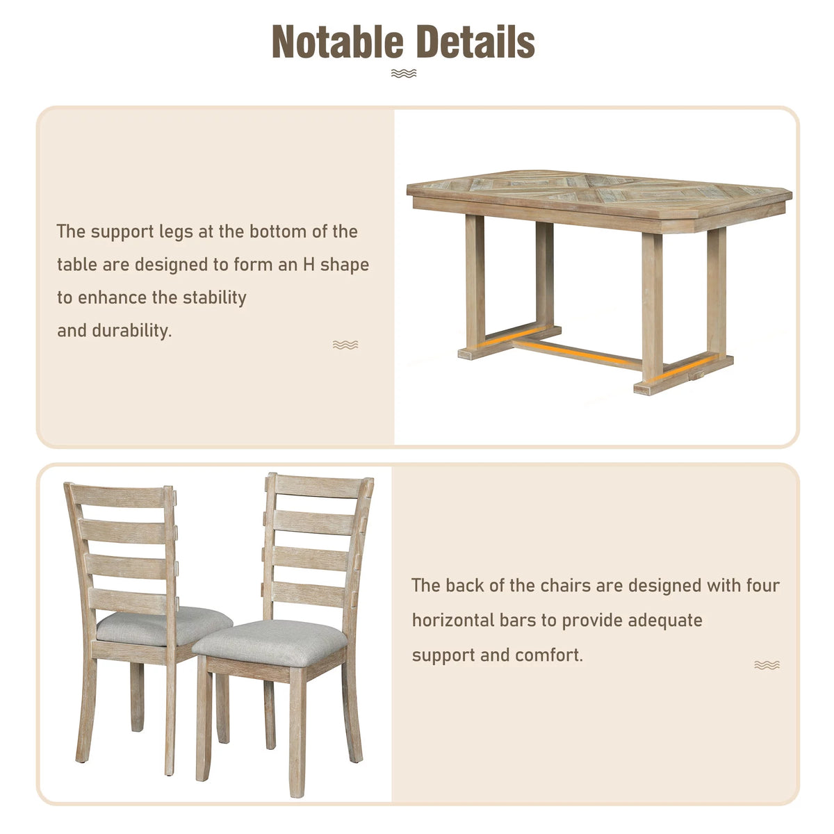 6-Piece Rubber Wood Dining Table Set with 4 Cushion Chairs and Bench Q4504