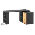 Black 59 Inch L Shaped Desk with File Cabinet and Storage Shelves C1706