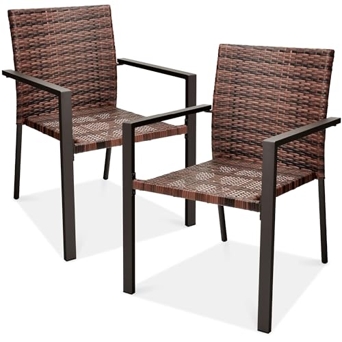 Set of 2 Stackable Outdoor Wicker Dining Chairs Black F8987