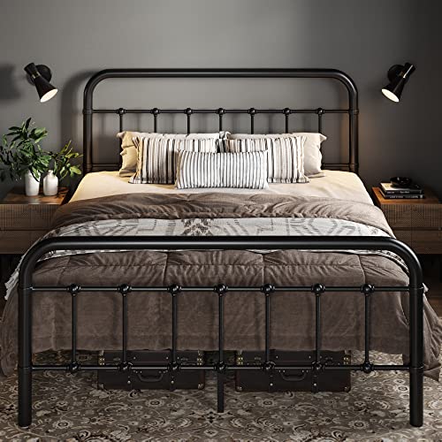 Full Size Black Metal Platform Bed Frame with Headboard and Footboard S84251