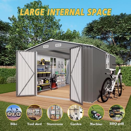 10x12x6.7FT Galvanized Steel Outdoor Storage Shed with Lockable Door & Window O119