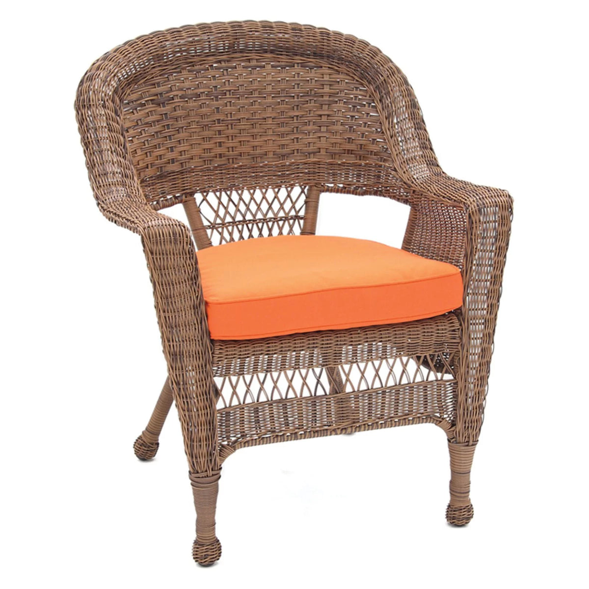 White Wicker Chair with Tan Cushion O793