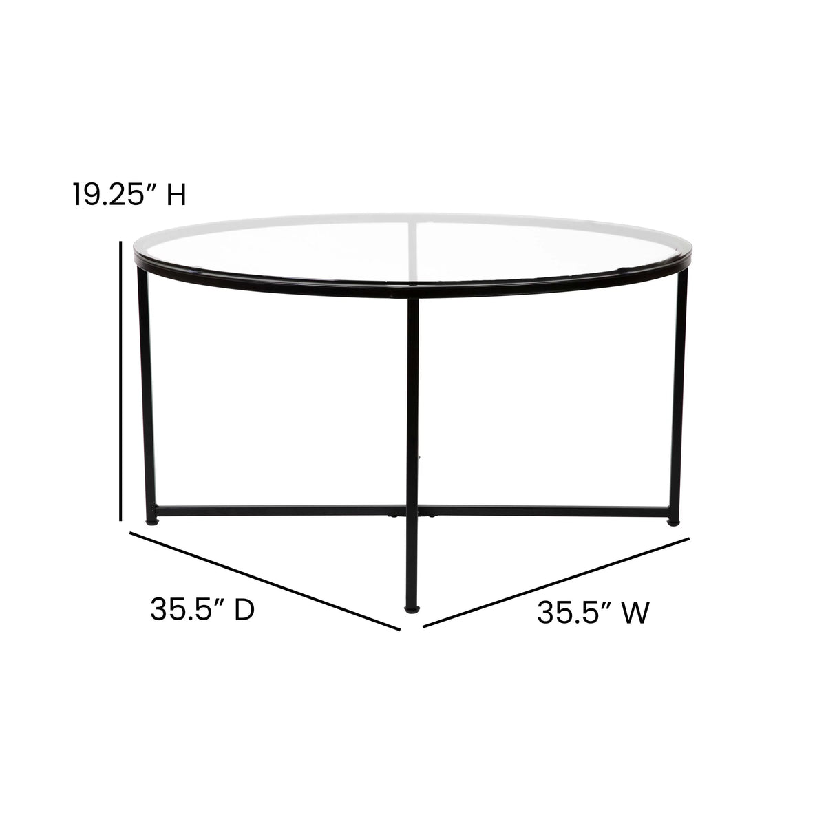 Clear Glass Table Set with Matte Black X Metal Frame, Coffee Table, 2 End Tables J2077