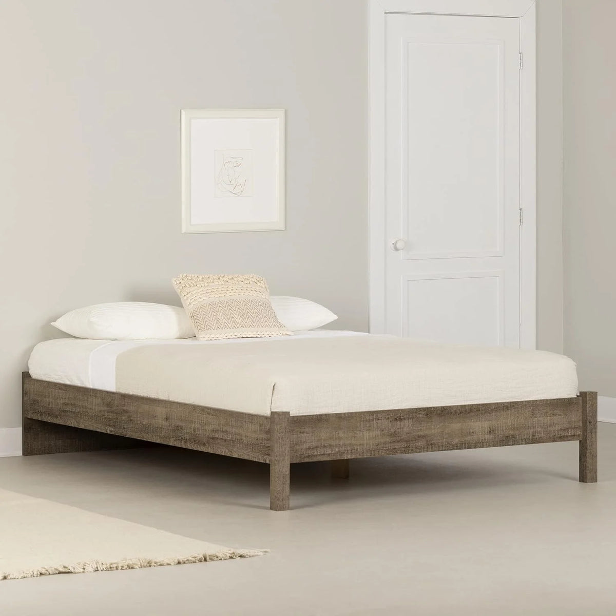 Queen Weathered Oak Platform Bed J7827