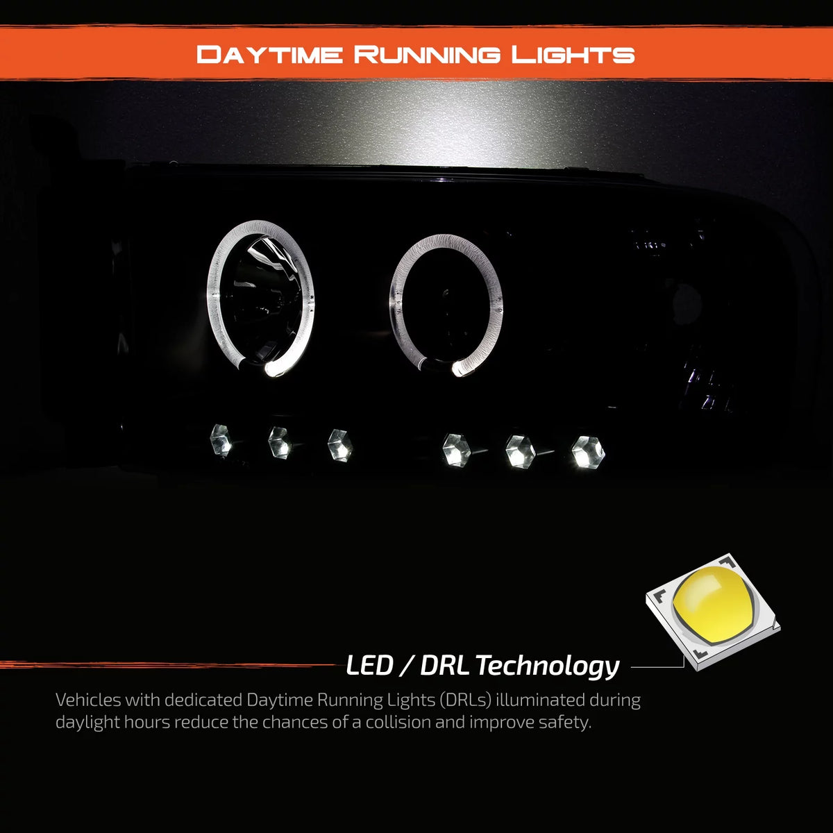 Black Housing Dual Halo DRL Projector LED Headlights + Tail Lamps V15653