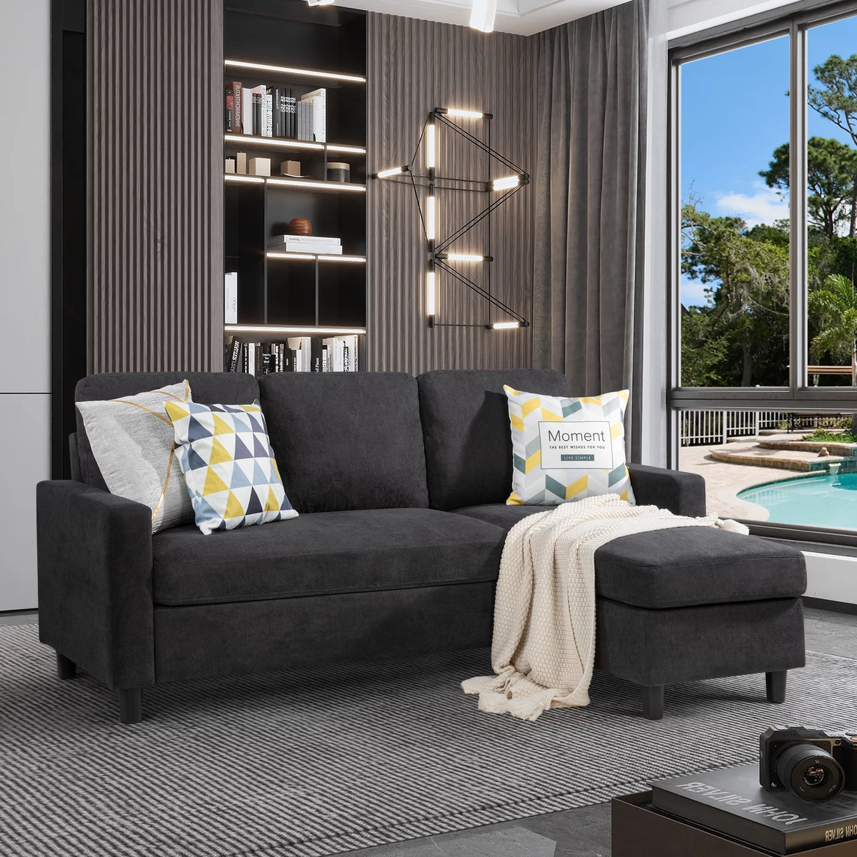 Linen Fabric L-Shaped Sectional Sofa F84607