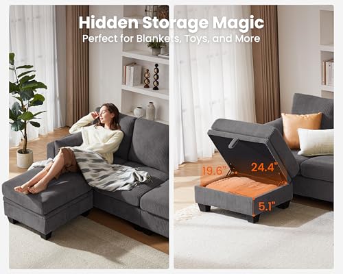 Dark Grey Corduroy Modular Sectional Sleeper Sofa with Ottoman H804092