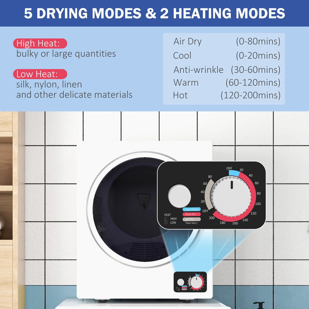 Portable Clothes Dryer 120V 850W 4 Drying Modes 1.5 cu.ft U559235
