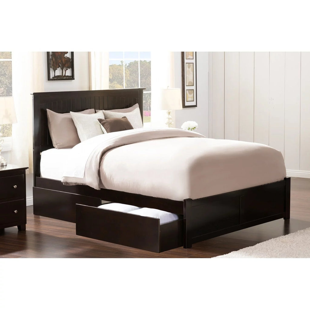 Queen Platform Bed with Footboard and 2 Drawers F9309