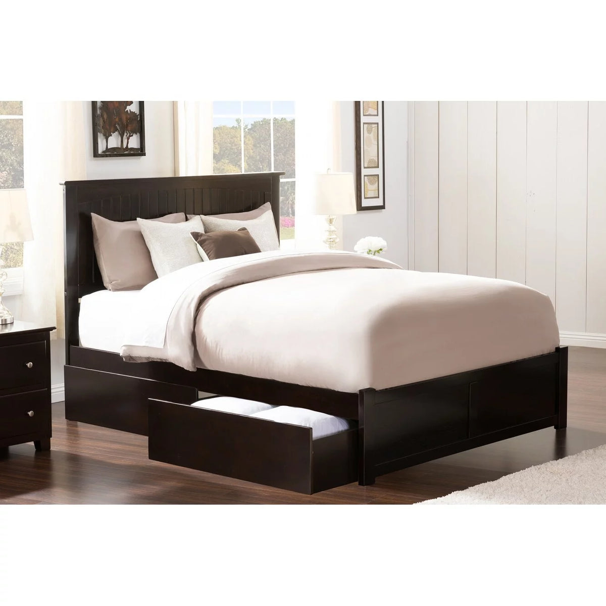 Queen Platform Bed with Footboard and 2 Drawers F9309