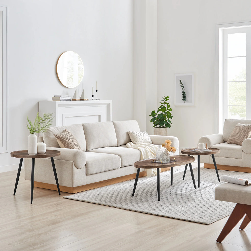 2 Piece Walnut Coffee Table Set with Black Metal Legs A31028