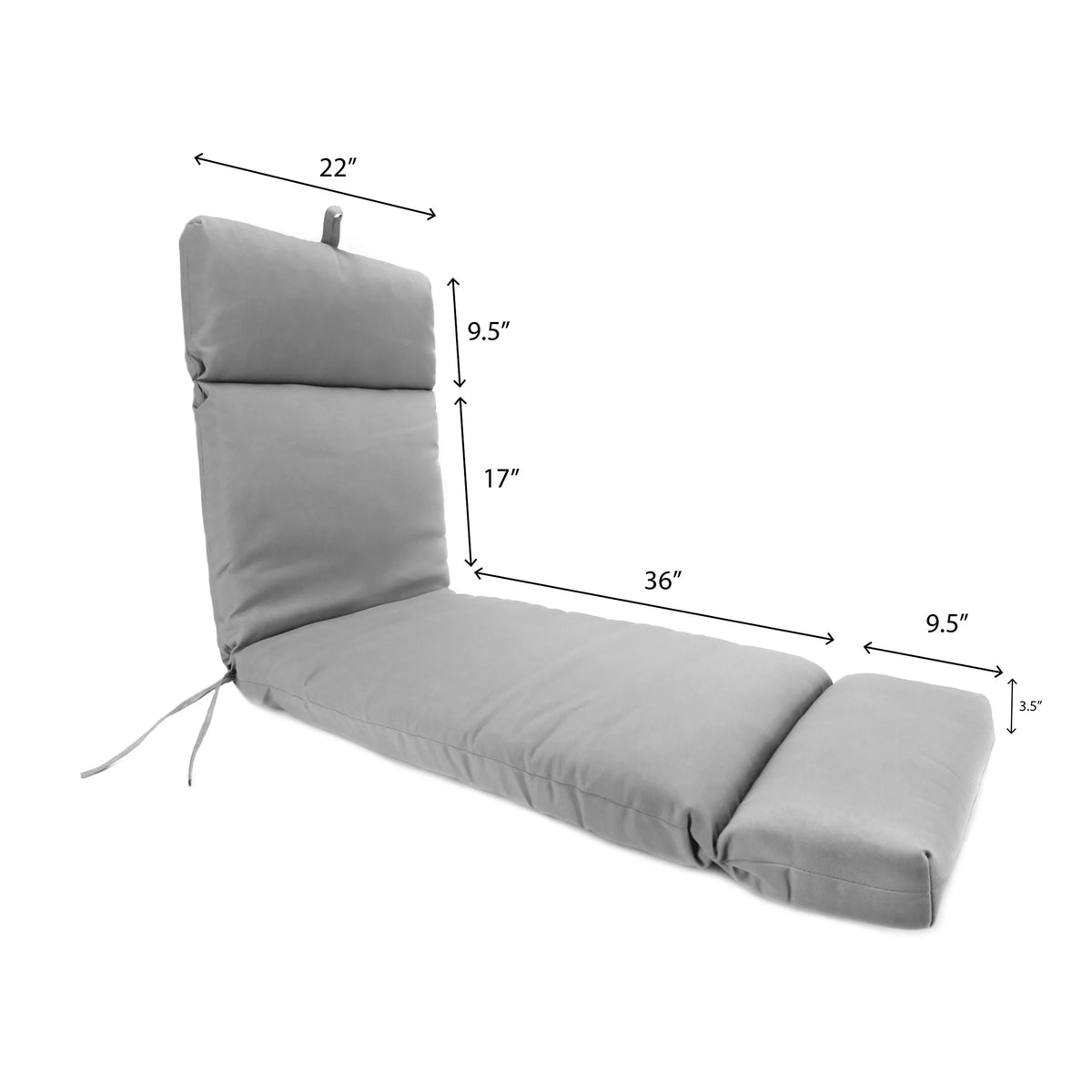 Grey Floral Rectangular Outdoor Chaise Lounge Cushion with Ties L296274