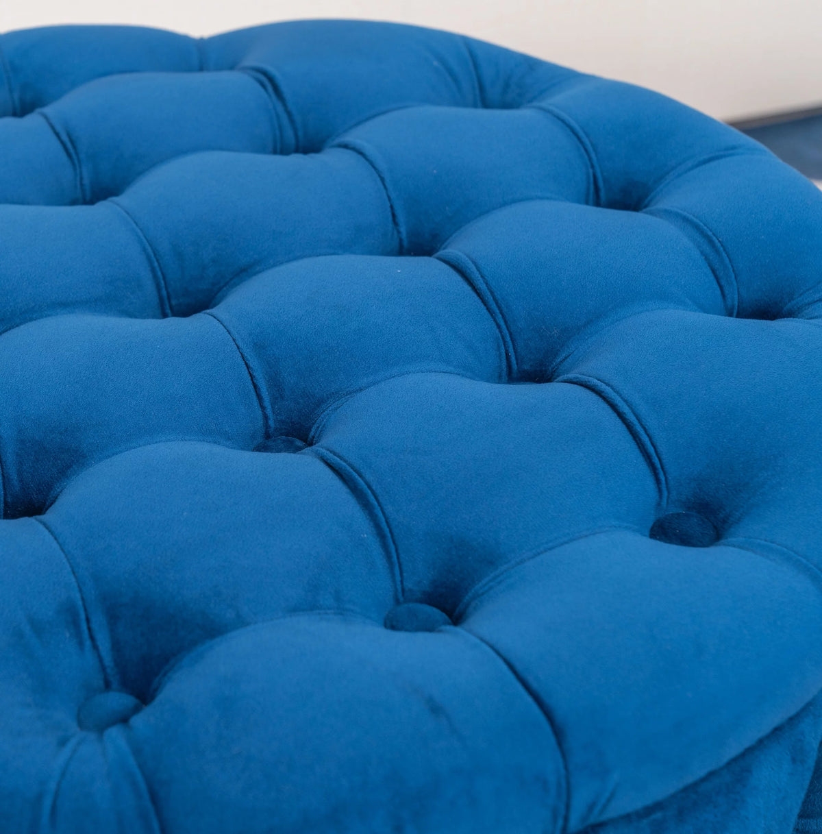 Blue Velvet Round Storage Ottoman D6705