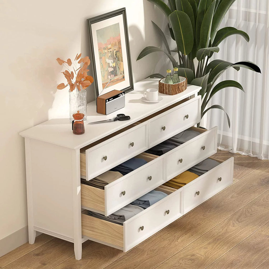 6 Drawer Double Dresser 55 inch Solid Wood White Q337476