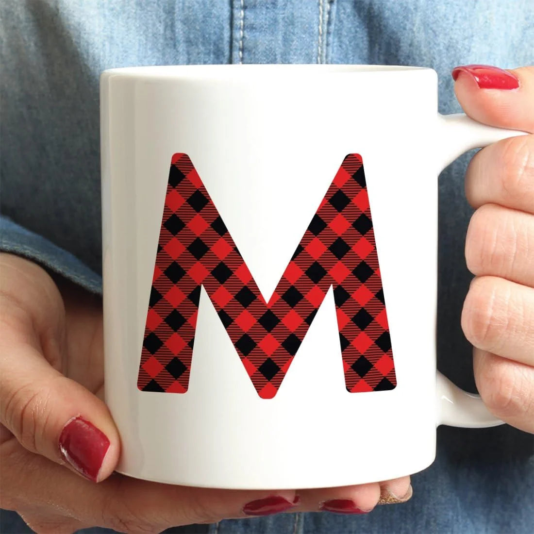 Hot Chocolate Coffee Mug Gift, Red Plaid Initial Letter M, 1-Pack, Includes Gift Box F81189