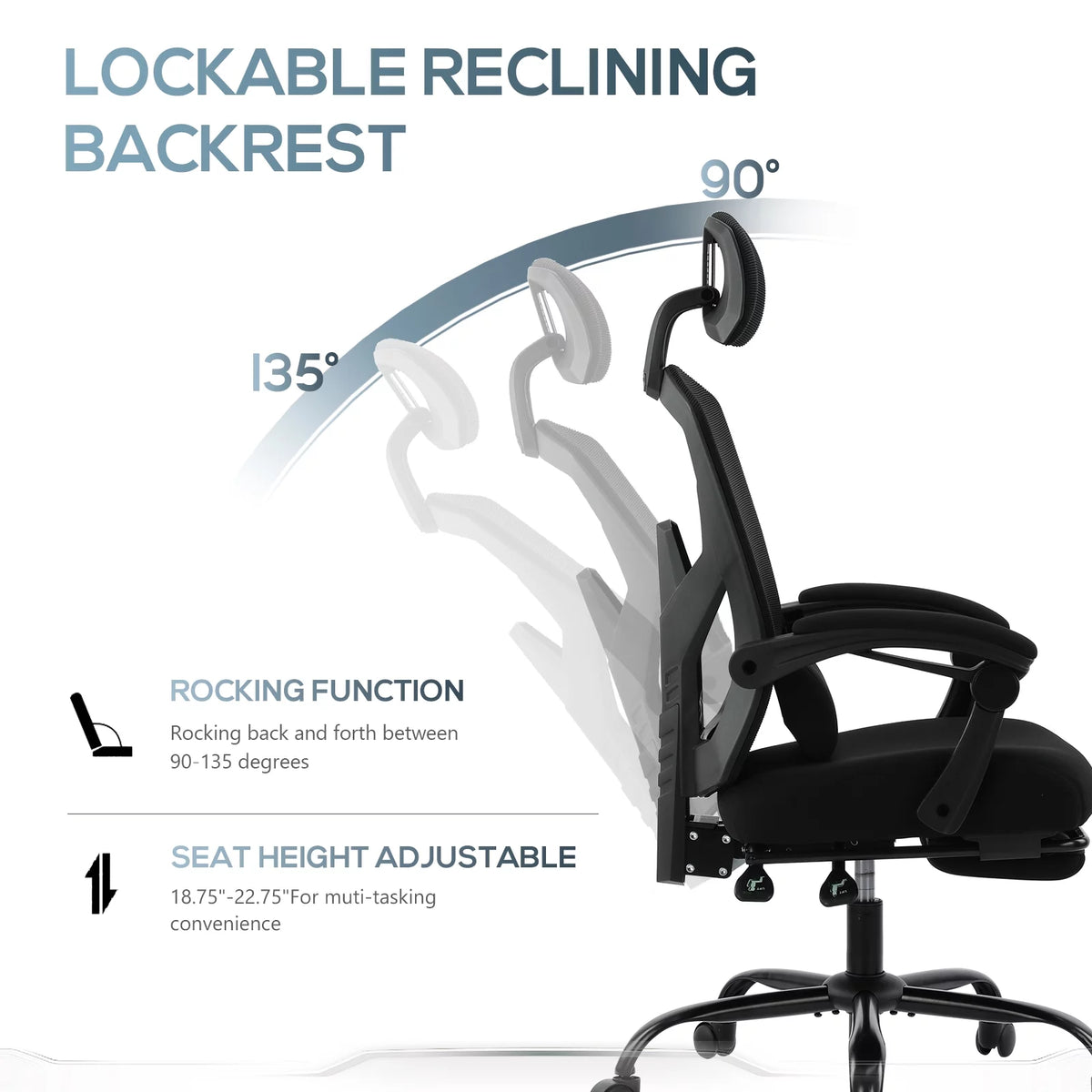 Black Ergonomic Mesh Office Chair with Footrest and Head Support S31010