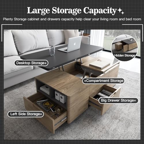 Grey Lift-Top Coffee Table with 4 Stools T2276