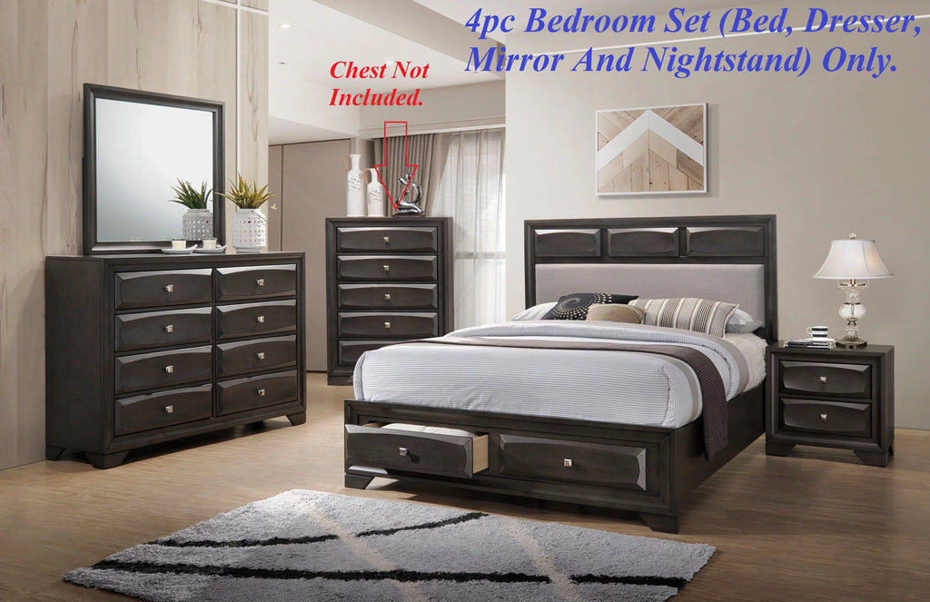 Queen Size 4pc Bedroom Furniture Set with Dresser Mirror Nightstand N904629