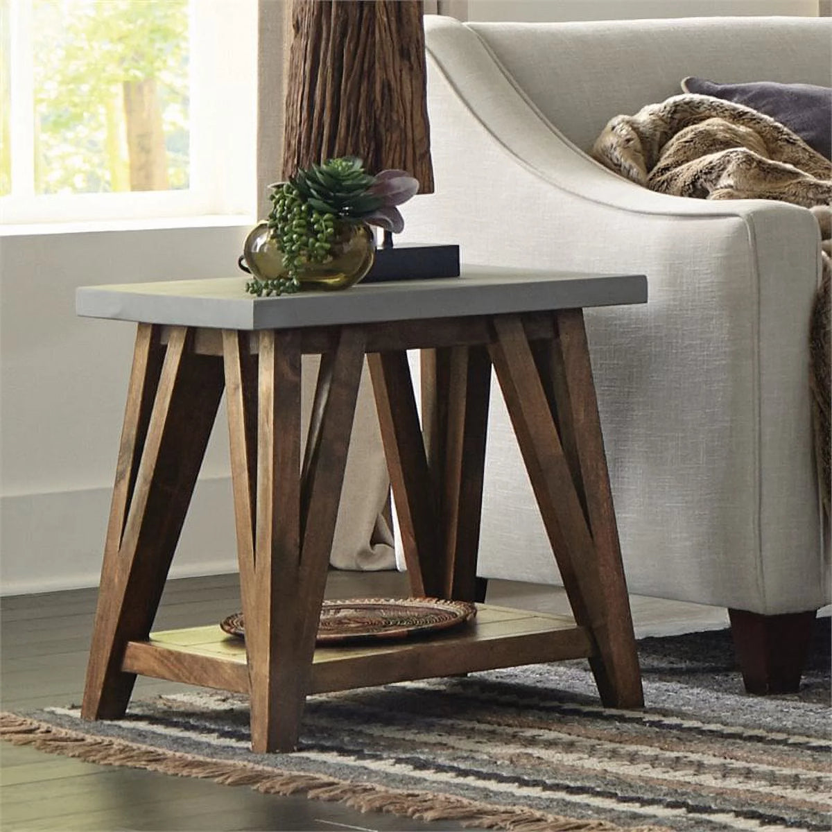 22" Wood Concrete End Table Set of 2 D90160