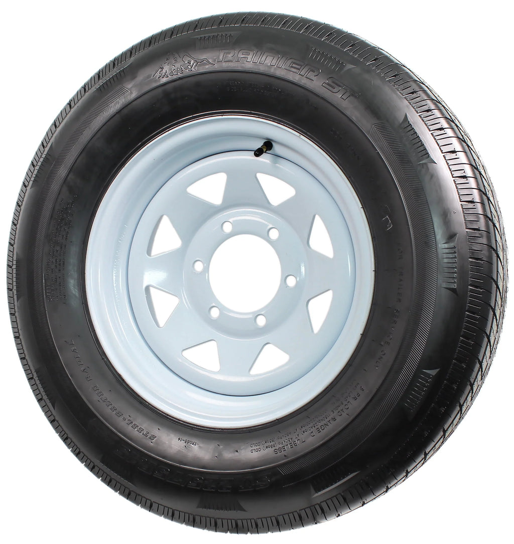 ST225/75R15 15 D 6 Lug White Spoke Trailer Tire On Rim F498