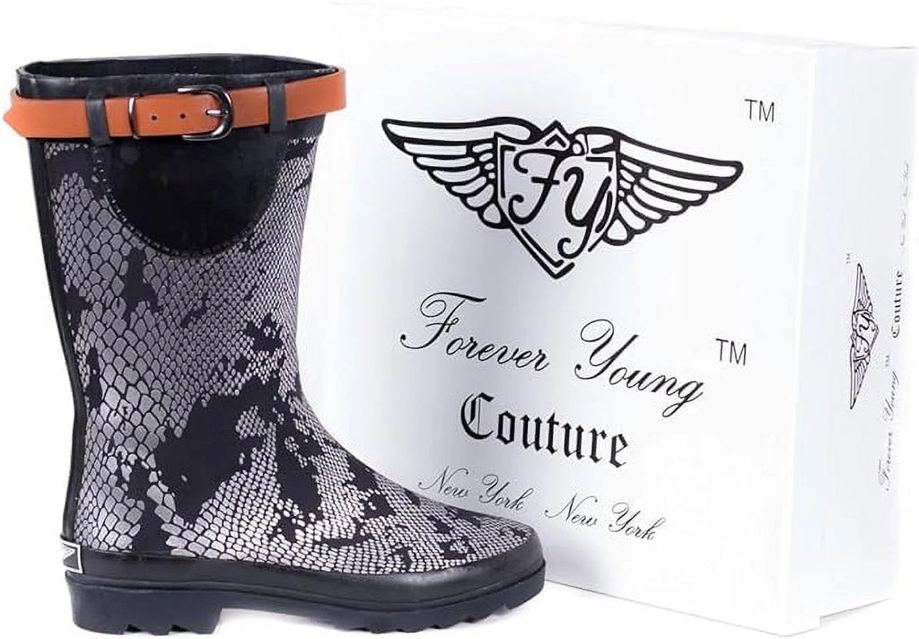Metallic Snake Skin Print Rain Boot T78946
