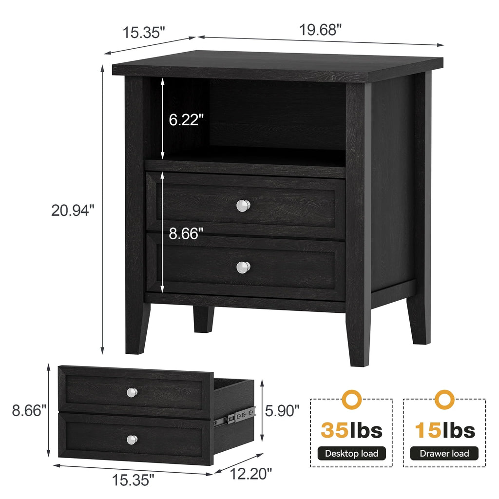 Black Nightstand with Drawer and Open Storage Shelf Q89303