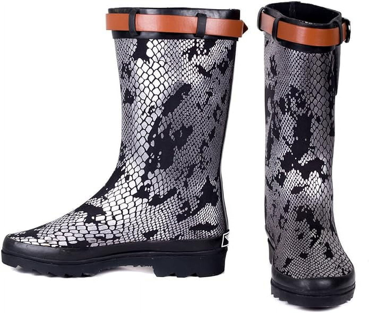 Metallic Snake Skin Print Rain Boot T78946