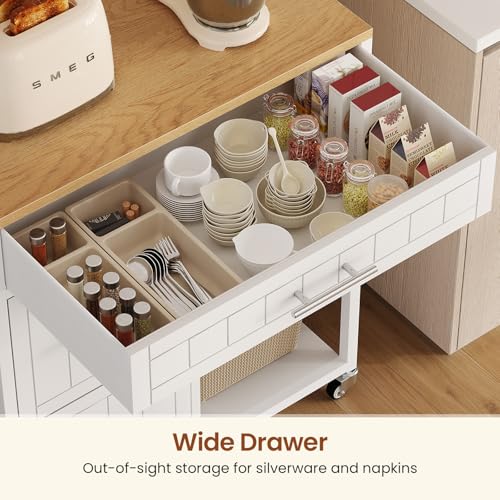 White Rolling Kitchen Island with Storage X596648