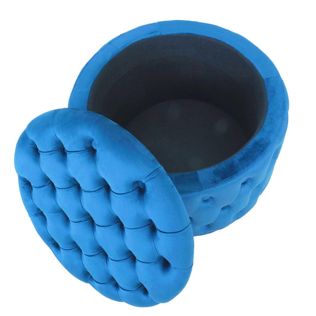 Blue Velvet Round Storage Ottoman D6705