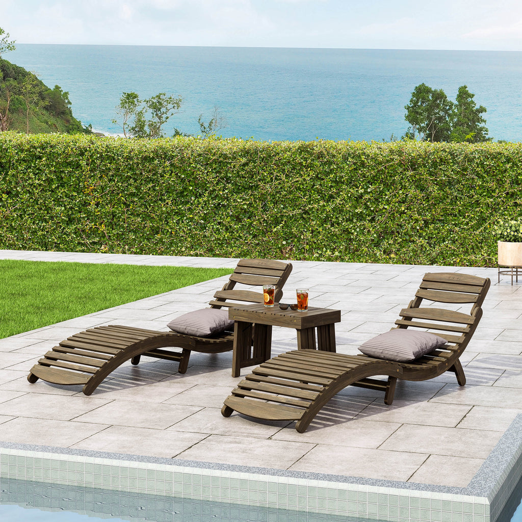 Gray Acacia Wood Outdoor Chaise Lounge Set of 2 E663