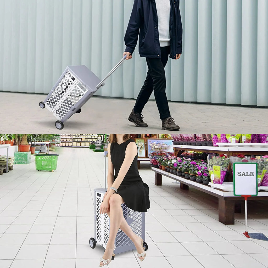 Foldable Rolling Crate with Lid Wheels, Gray T2855