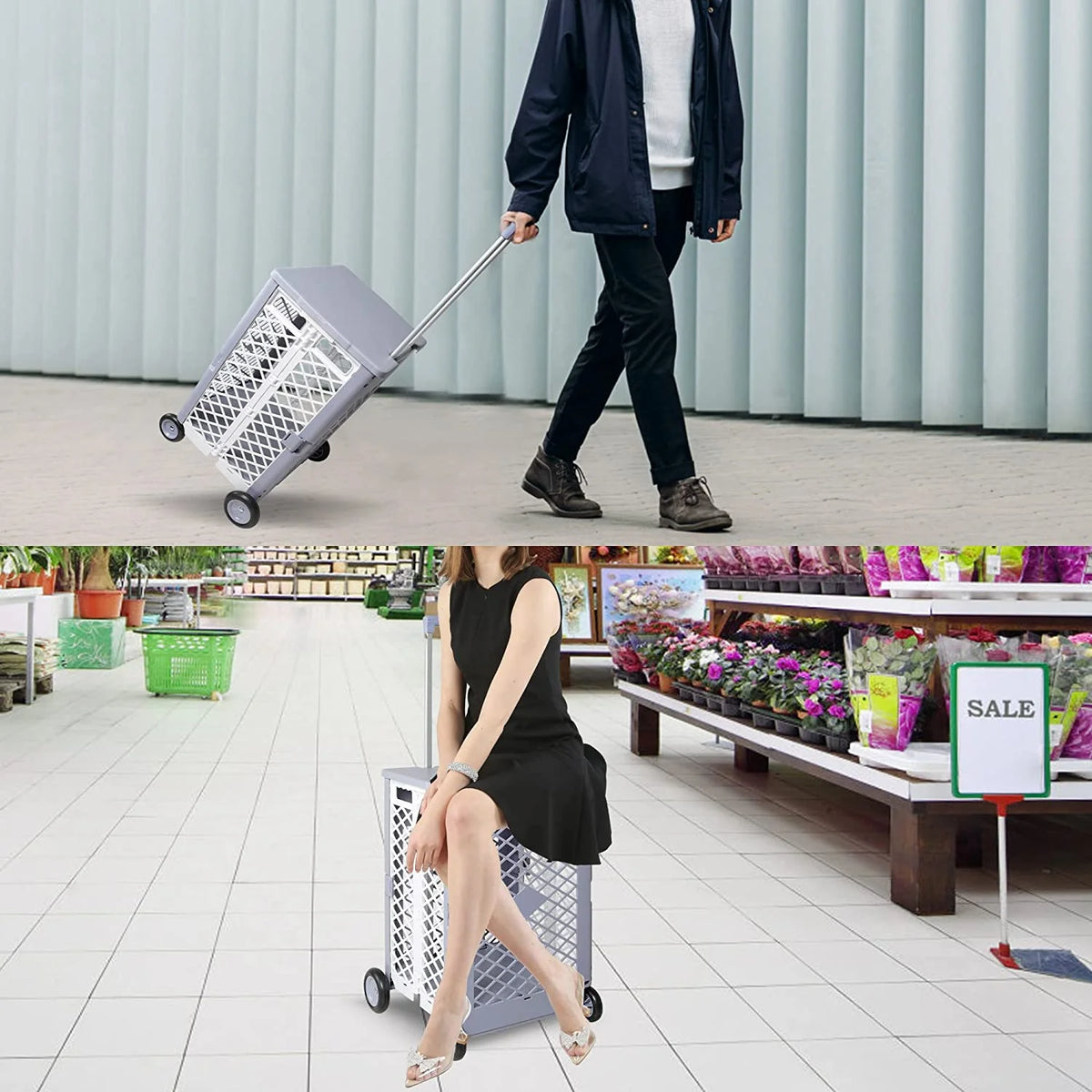 Foldable Rolling Crate with Lid Wheels, Gray T2855