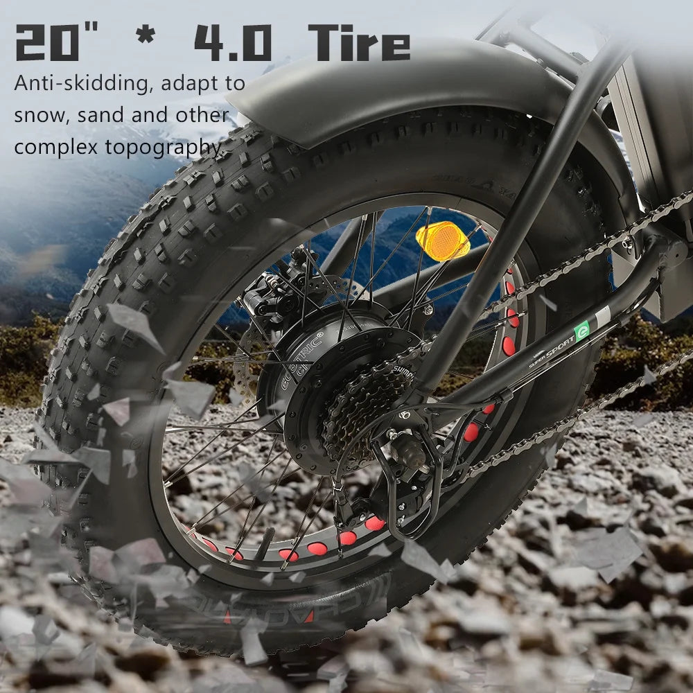 20 Folding Electric Bike Fat Tire 48V 500W Black G428112