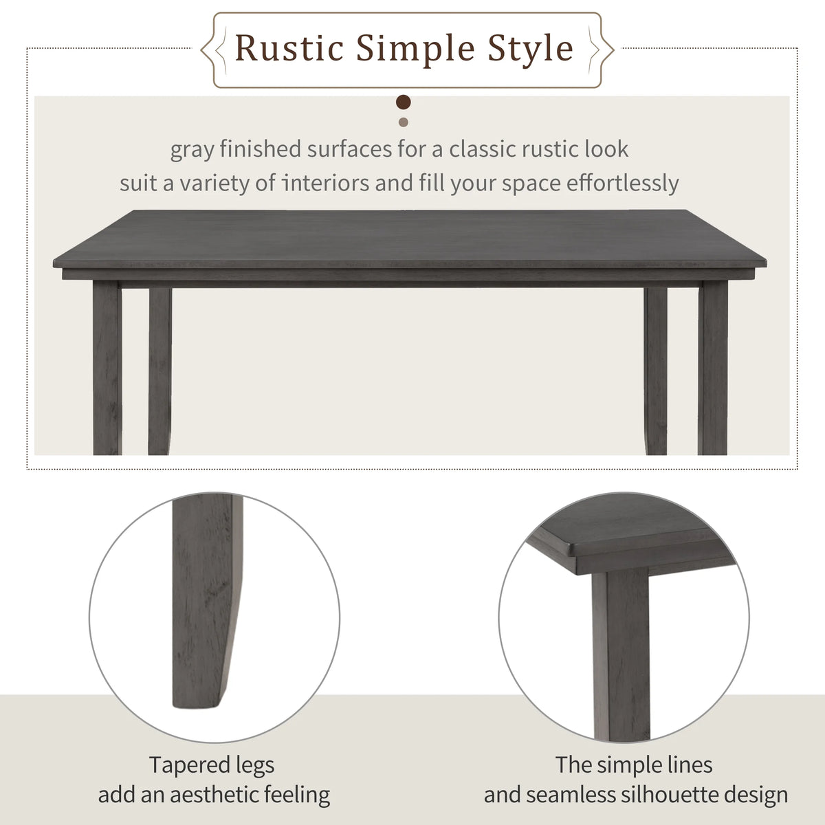 Gray Wood Dining Table and Chairs with Bench V375809