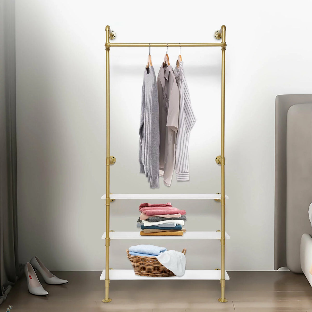 Wall Mounted Garment Rack Gold A631