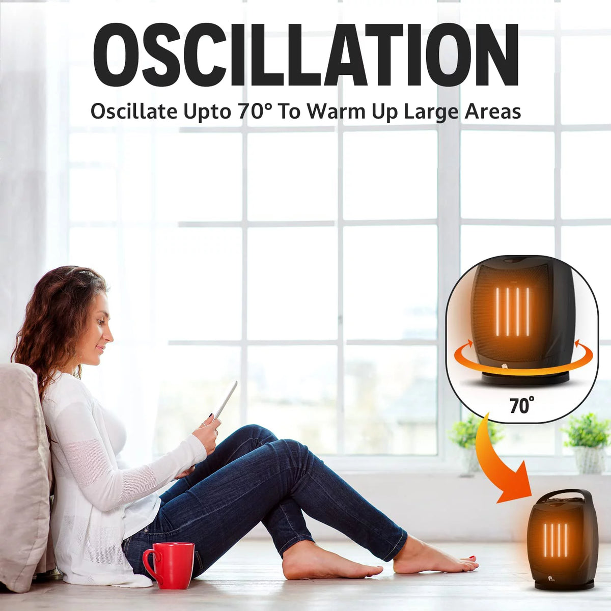 Portable Electric Space Heater 1500W/750W Oscillating T50123