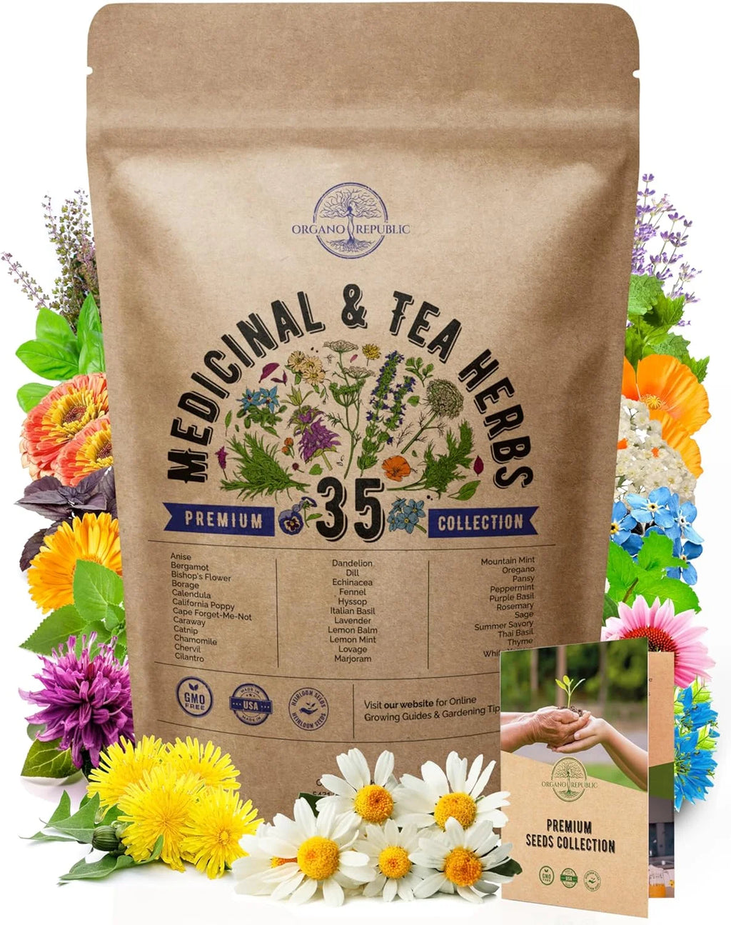 Medicinal & Tea Herb Seeds Variety Pack, 8200+ Non-GMO Heirloom E74979
