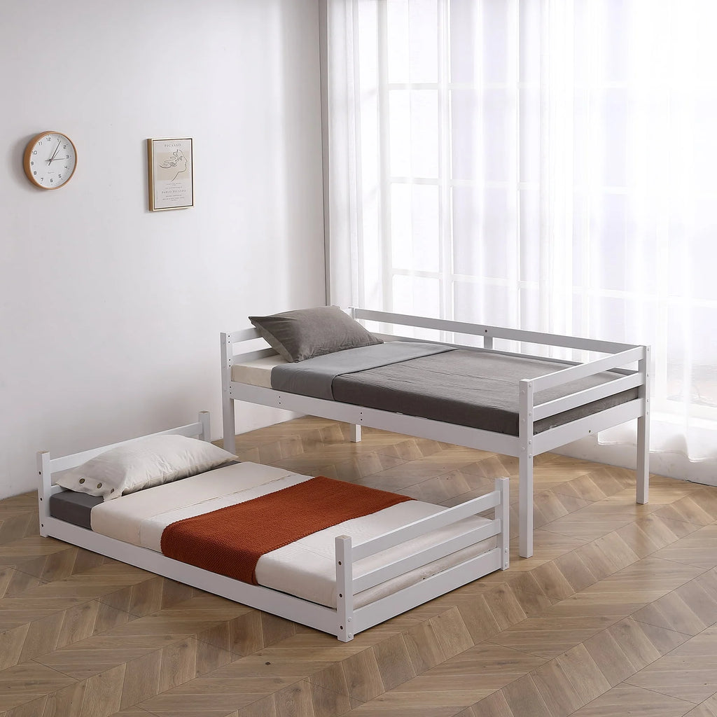 White Twin Over Twin Bunk Bed with Guard Rails M4335