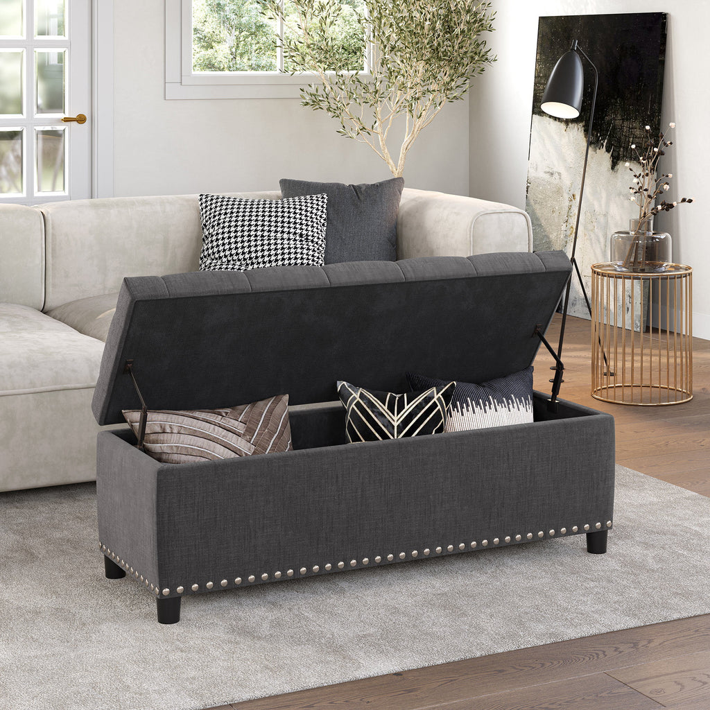 Dark Gray Storage Ottoman Bench I405905