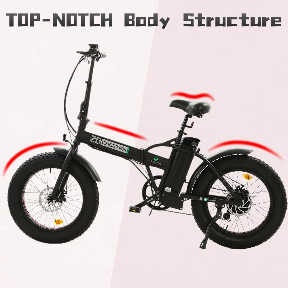 20 Folding Electric Bike Fat Tire 48V 500W Black G428112
