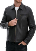 Leather Jacket Men Lambskin with Full Zip Front B111